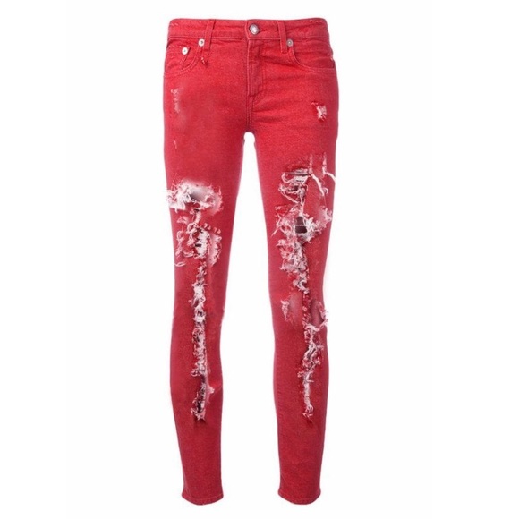 R13 Kate Skinny Red Destructed Jeans - Picture 3 of 12